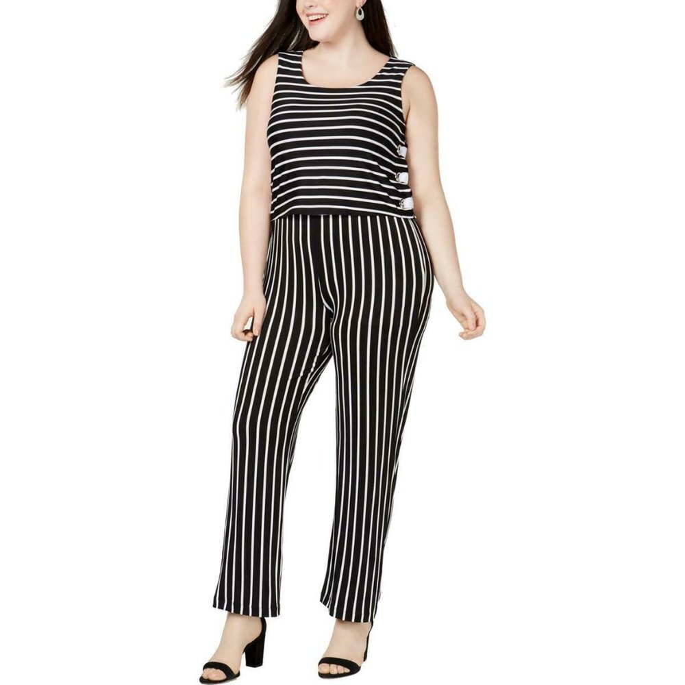 NY Collection‎ women PXS lace up striped drape jumpsuit sleeveless